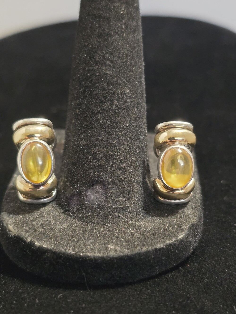 Vtg 'Jeffrey Levin' Sterling Silver/18k Gold Omega Back Post Earrings .66 Inch